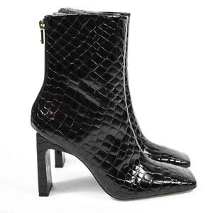 NIB Good American Black Patent Croc Leather Boots Square Toe Ankle Booties Sz 9